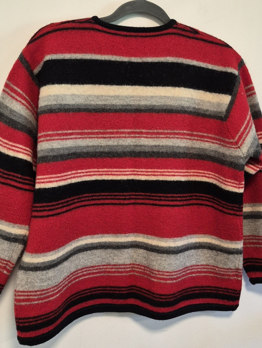 Vtg Susan Bristol Wool Cardigan Sweater Red/Black Striped 90's Sz L Petite - Picture 6 of 10